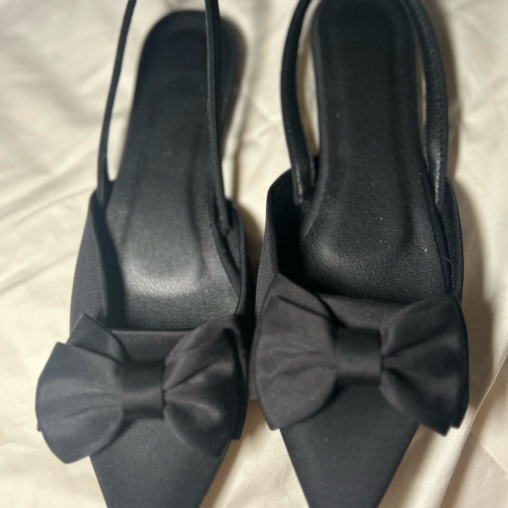 SHEIN Black Bow Slingback Flats